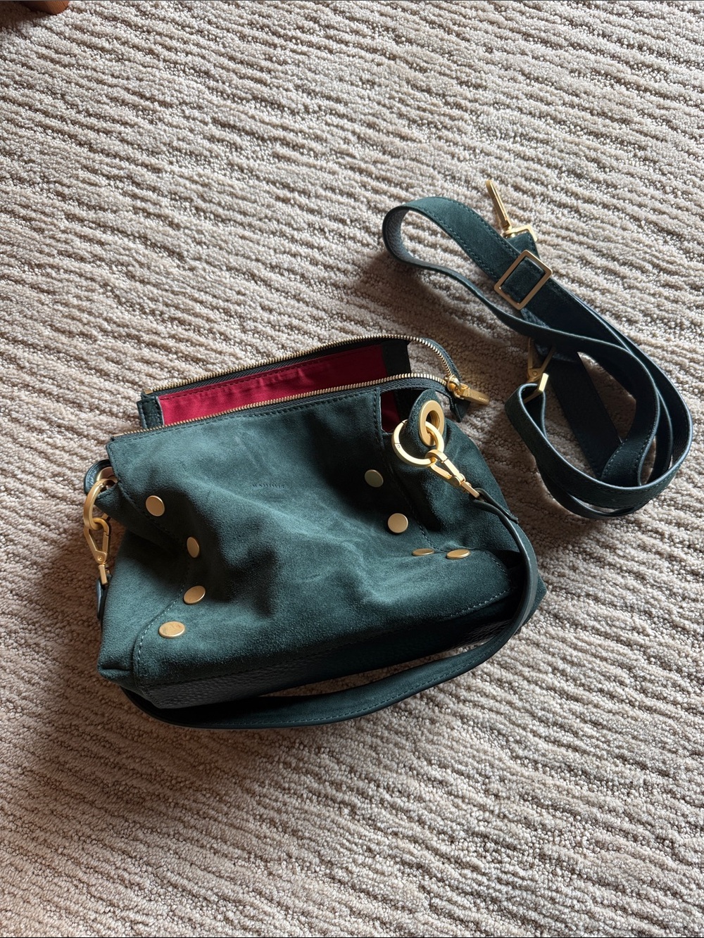 Hammitt Deep Green Suede Crossbody with Gold Hardware